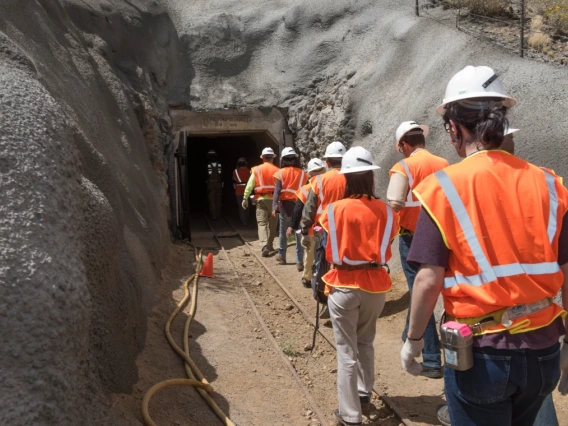 Photo of Students entering the University of Arizona San Xavier Mining Laboratory.  