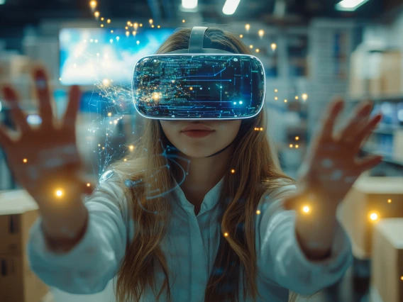 A woman wearing a VR headset