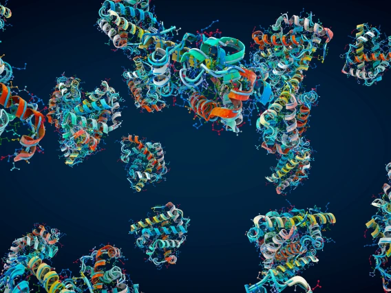 Colorful chain of amino acids or bio molecules called proteins - 3d illustration.