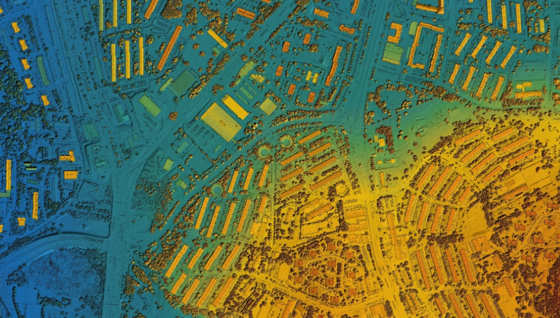 Map of urban city area with colored geospatial data for GIS usage