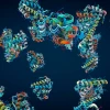 Colorful chain of amino acids or bio molecules called proteins - 3d illustration.